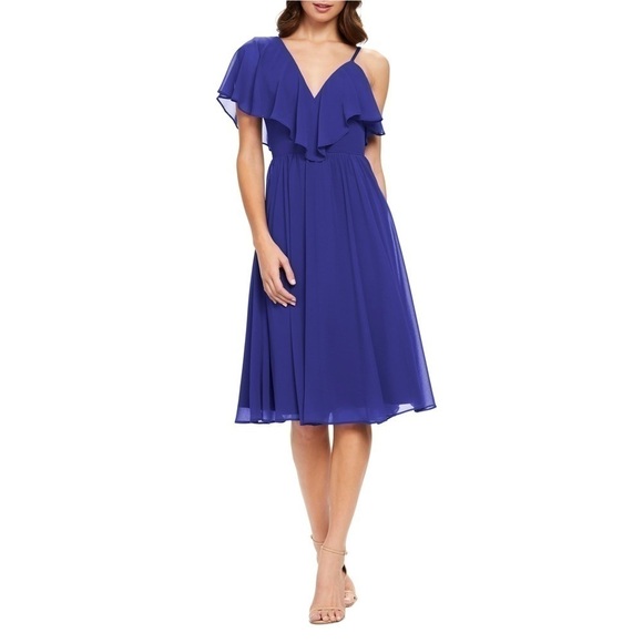 DRESS the Population Sapphire Claudia Ruffle Fit and Flat Midi Dress size XS - Picture 1 of 16